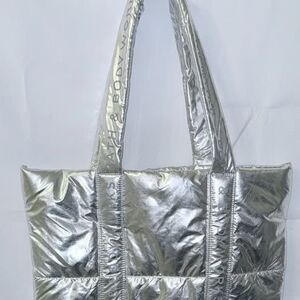 Bath & Body Works Silver Puffer Tote Bag